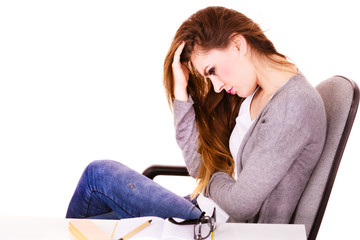 Woman suffering from headache migraine pain