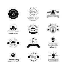 Coffee logo shop sign cafe symbol espresso design morning drink modern badge vector. Coffee logo cafe symbol and morning coffee logo. Coffee mug logo label espresso vintage elements.