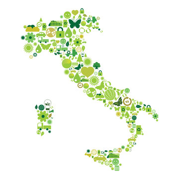 Mapa de It&aacute;lia feito com s&iacute;mbolos ecol&oacute;gicos