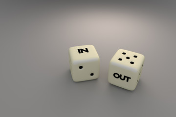IN or OUT dice,3D rendering isolated on plain background