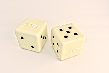 PROS or Cons dice,3D rendering isolated on plain background