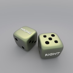 Wrong or right dice,3D rendering isolated on gray background