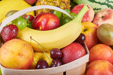 Assortment of exotic fruits on a wooden table