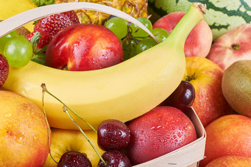 Assortment of exotic fruits on a wooden table