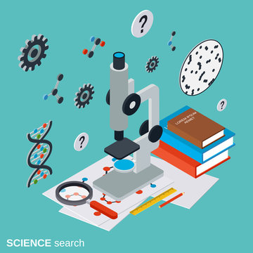 Science search flat isometric vector concept