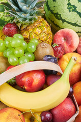 Assortment of exotic fruits on a wooden table