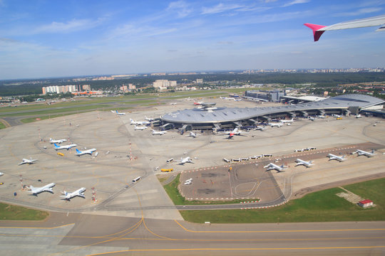 Airport building and airplanes from above
