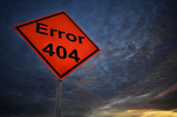 Error 404 warning road sign