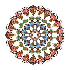 flat design circular multicolored decorative line mandala icon vector illustration