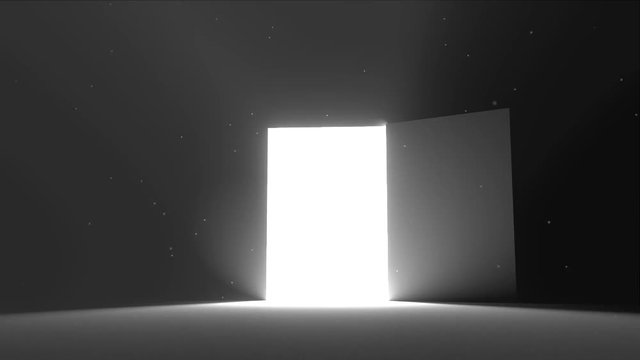 Door open to bright light new opportunity epiphany afterlife 4K
