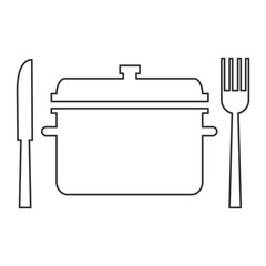 simple flat design cooking pot with fork and knife icon vector illustration
