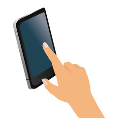 simple flat design hand holding cellphone icon vector illustration