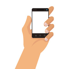 simple flat design hand holding cellphone icon vector illustration