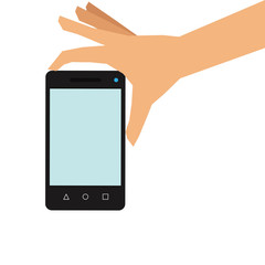 simple flat design hand holding cellphone icon vector illustration
