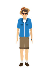 simple flat design male tourist with glasses and hat icon vector illustration