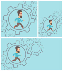 Businessman running inside the gear.