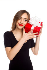 Fototapeta premium Model holding box with surprise