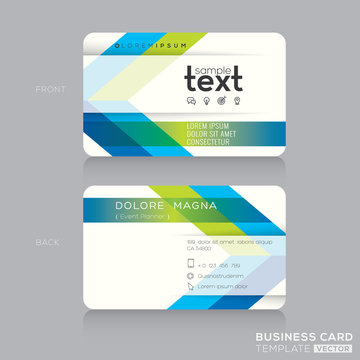 trendy business card template with green and blue arrow background