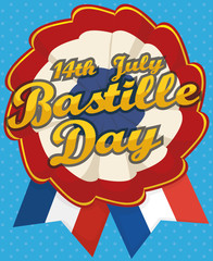 Patriotic French Cockade with Ribbons for Bastille Day, Vector Illustration