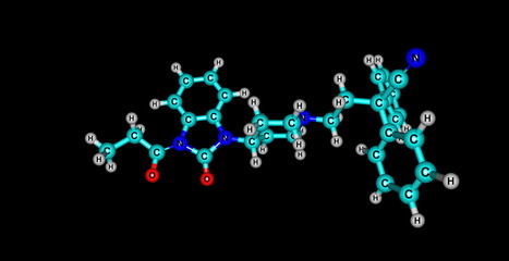 Bezitramide molecular structure isolated on black