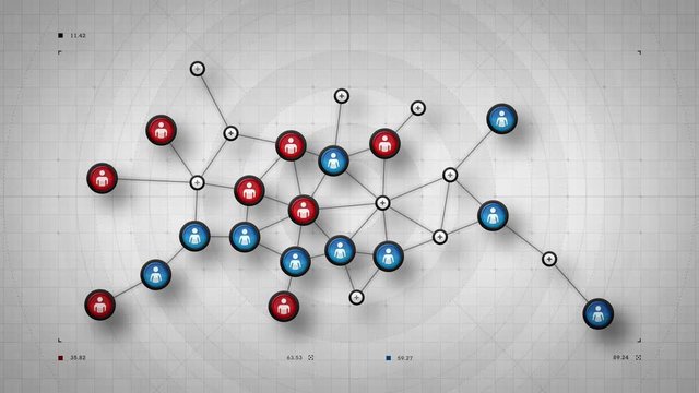 People Network Map White - A map of the data and connections within a network of people. This clip is available in multiple colors, loops seamlessly and has in and out transitions.