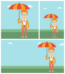 Business woman with umbrella vector illustration.