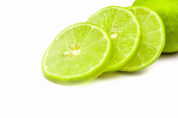 Sliced lime fruit isolated on white background