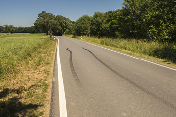 tire marks on road track