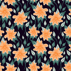 Abstract flowers seamless pattern. Colorful vector background