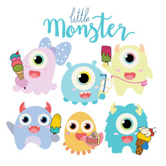 cute food cartoon and monster