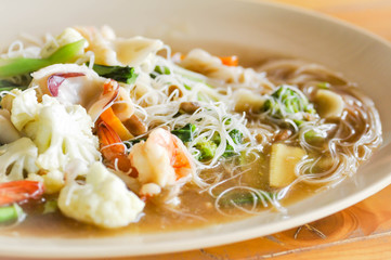fried noodle with pork , shrimp and vegetable or noodle