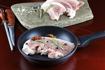 steak in a frying pan