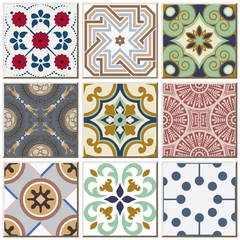 Behang Marokkaanse tegels Vintage retro keramische tegel patroon set collectie 041