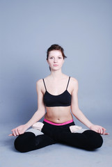 Fototapeta premium Fitness Woman At Blue Background