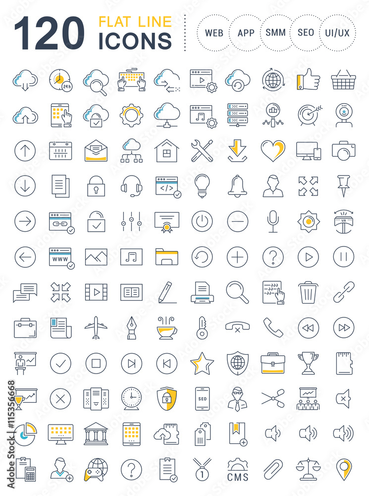 Wall mural set vector flat line icons seo and web design