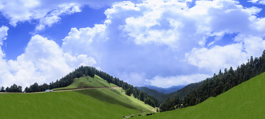 Panoramic view of beautiful landscape of Janjehli Valley near Sh