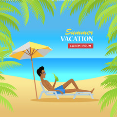 Summer Vacation on Tropical Beach Illustration