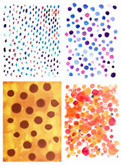 Set of vector watercolor textures with quirky dots; abstract bac