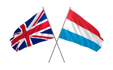 3d illustration of UK and Luxembourg flags together waving in the wind
