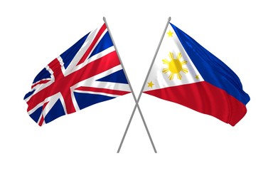 3d illustration of UK and Philippines flags together waving in the wind