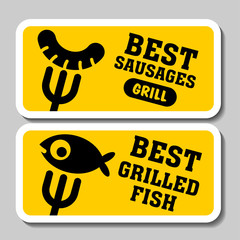 Barbecue and grill stickers, badges, logos and emblems, vector.