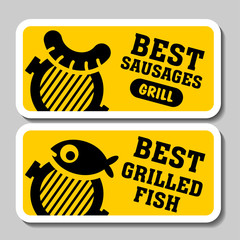 Barbecue and grill stickers, badges, logos and emblems, vector.