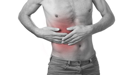 Naklejka premium stomach in pain with stomachache or indigestion..