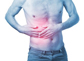 Naklejka premium stomach in pain with stomachache or indigestion..