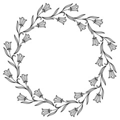Elegant round frame with bluebells.  Design element for advertisements, logos, pages, flyer, web, wedding and other invitations or greeting cards. Vector clip art.