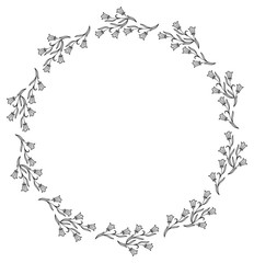 Elegant round frame with bluebells.  Design element for advertisements, logos, pages, flyer, web, wedding and other invitations or greeting cards. Vector clip art.