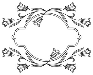 Elegant round frame with bluebells.  Design element for advertisements, logos, pages, flyer, web, wedding and other invitations or greeting cards. Vector clip art.