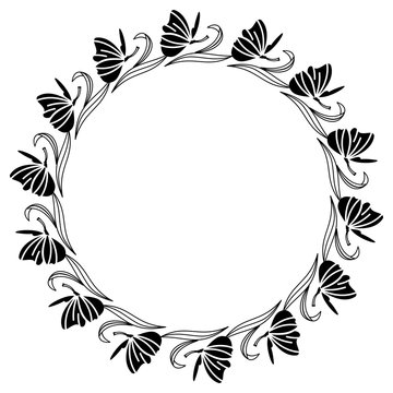 Elegant round frame with butterflies.  Design element for advertisements, logos, pages, flyer, web, wedding and other invitations or greeting cards. Vector clip art.