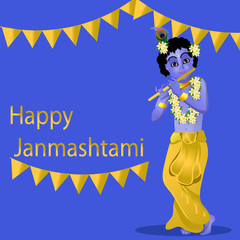 The young God Krishna vector illustration. Happy janmashtami