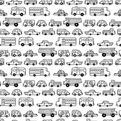 Seamless pattern of doodles cars.